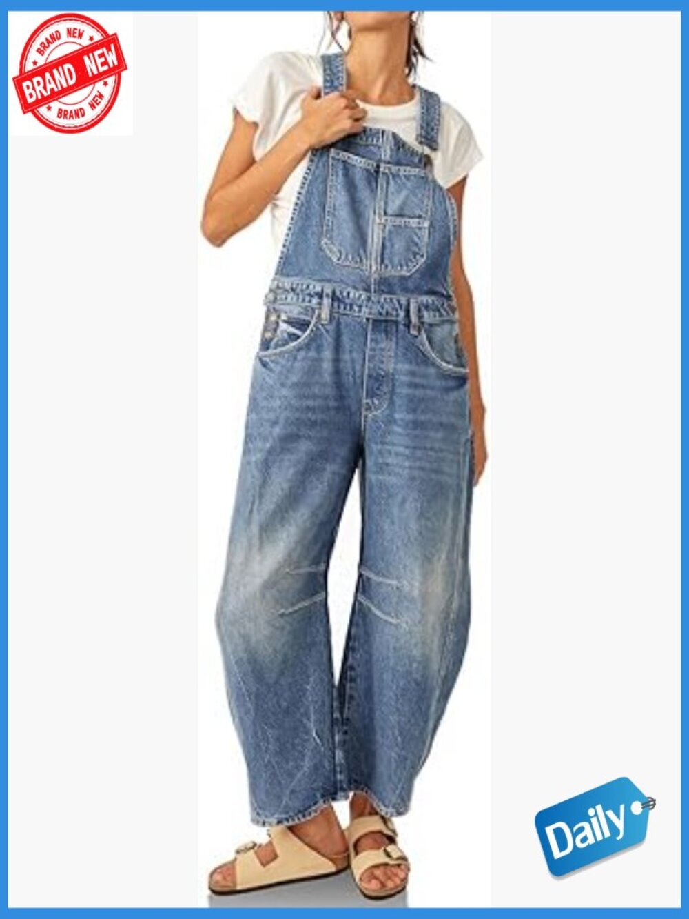 Womens Denim Bib Overalls Baggy Barrel Jeans Adjustable Strap Boyfriend